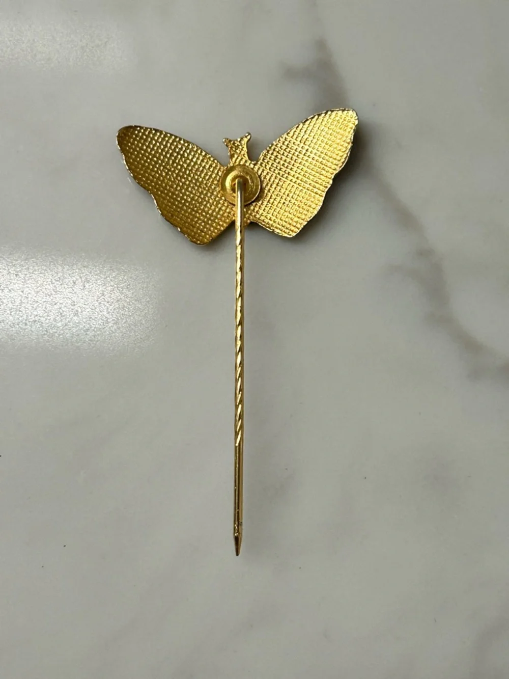 Gold Red Enamel Butterfly Stick Pin